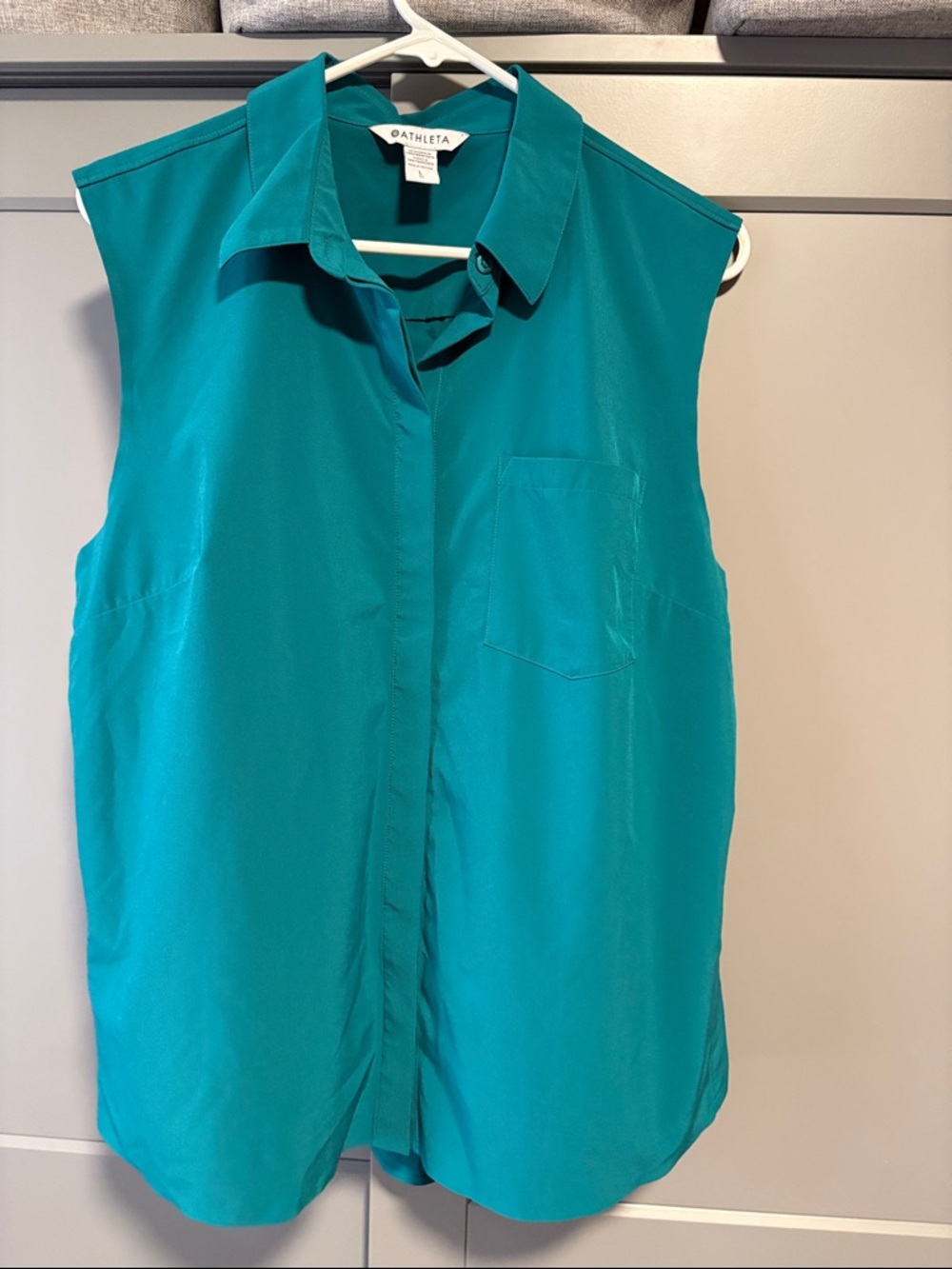 Athleta Teal Sleeveless Collared Button-Front Blouse